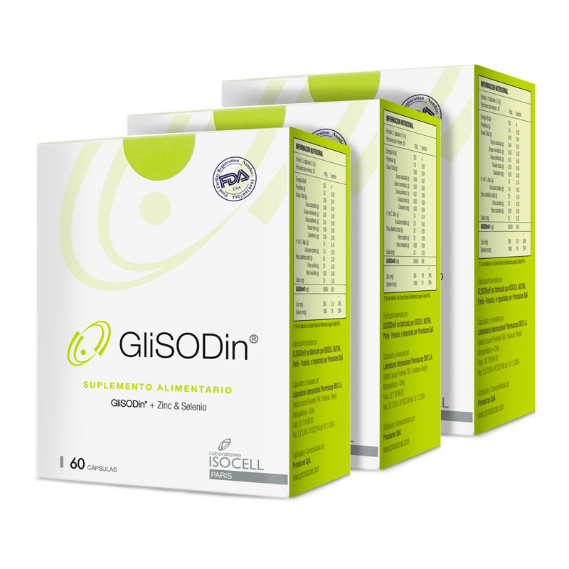 Pack de 3 meses de GliSODin®, suplemento antioxidante natural con SOD, Zinc y Selenio. Combate el envejecimiento, la inflamación y mejora visiblemente la piel.